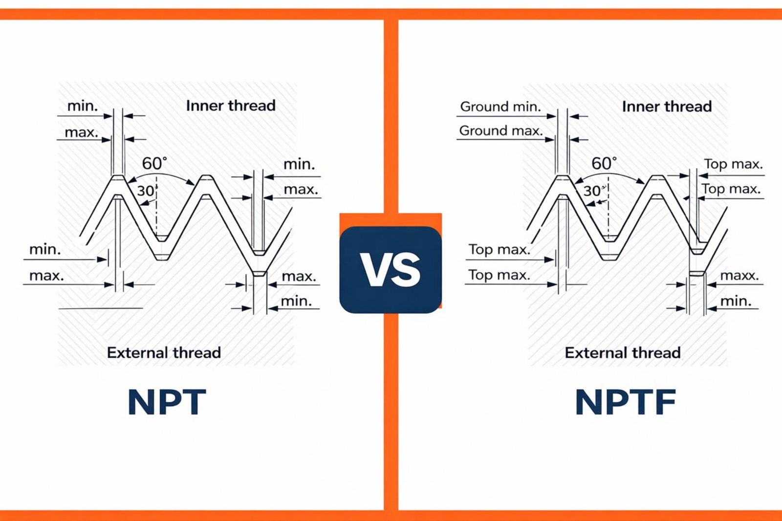 NPT vs NPTF thread crest root comparison
