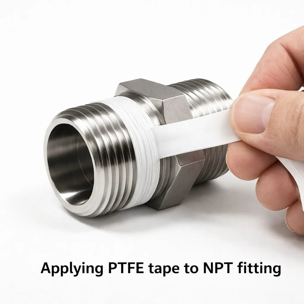 Applying PTFE tape to NPT fitting