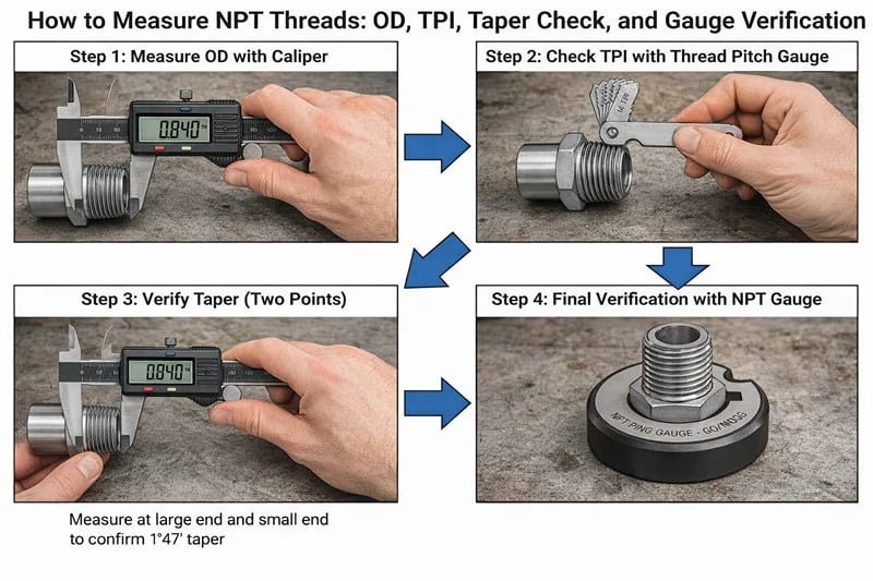 Measuring NPT thread pitch with gauge