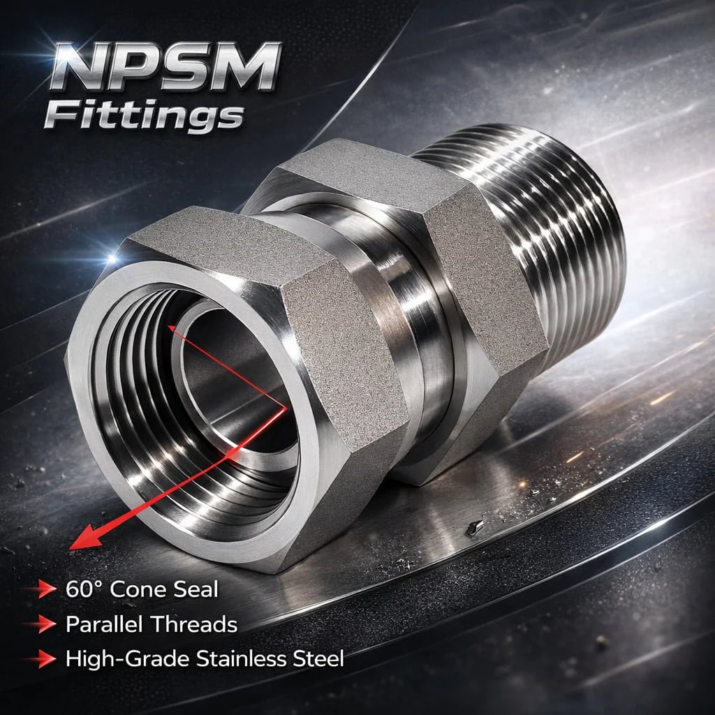 NPSM straight thread and 60 degree cone seat